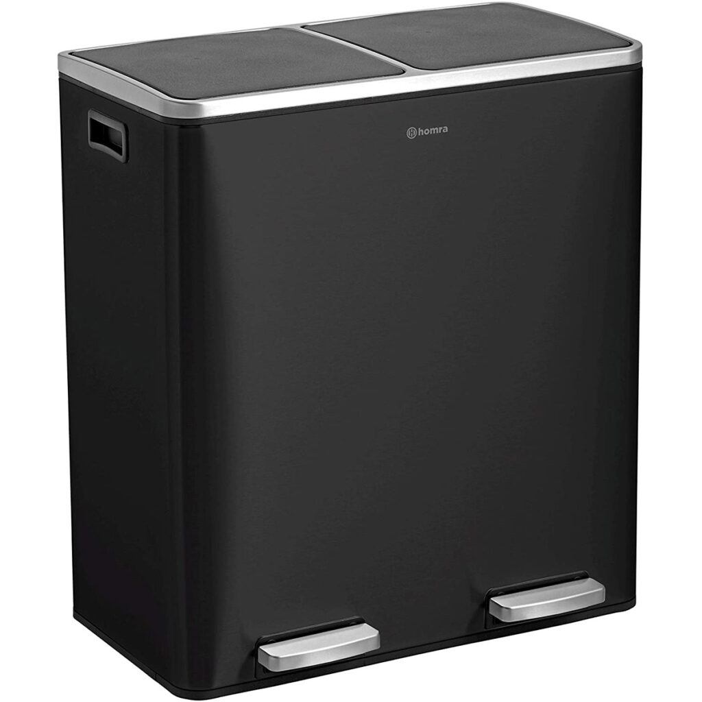 Poubelle à Pédale 2 En 1 Cuisine 60L - Acier Inox/Plastique, Recyclage, Neuf